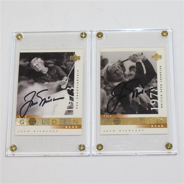 Two Jack Nicklaus Signed The Golden Bear Cards - 1973 PGA & 1978 Open JSA ALOA