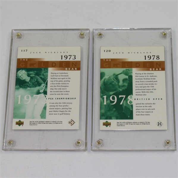 Two Jack Nicklaus Signed 'The Golden Bear Cards' - 1973 PGA & 1978 Open JSA ALOA