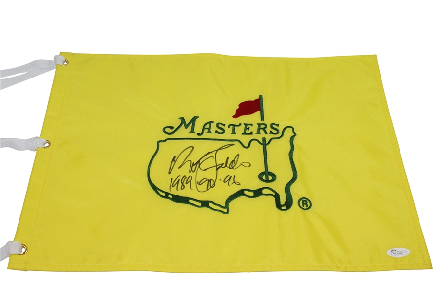 Nick Faldo Signed Undated Masters Embroidered Flag with Years Won JSA #P67600