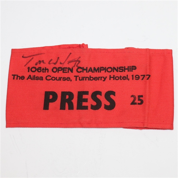 Tom Watson Signed 1977 Open Championship PRESS Arm Band #25 - 'Duel in the Sun' JSA ALOA