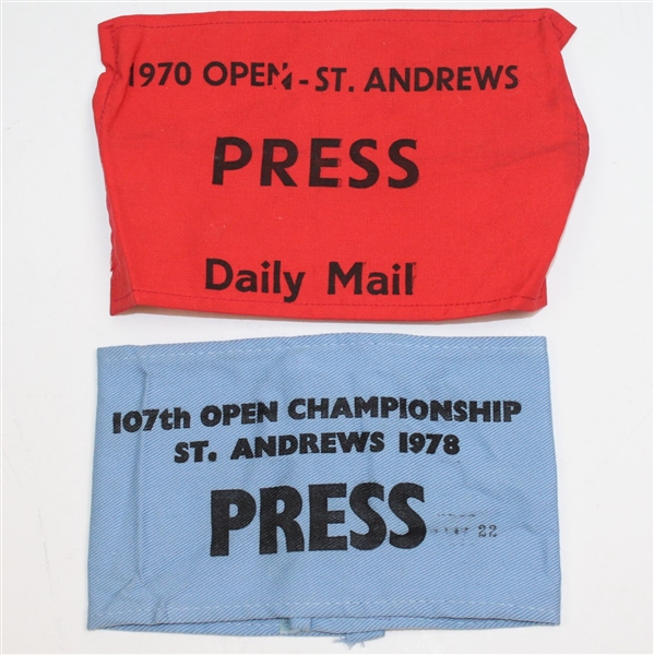 1970 & 1978 Open Championship PRESS Arm Bands - Nicklaus Old Course Victories