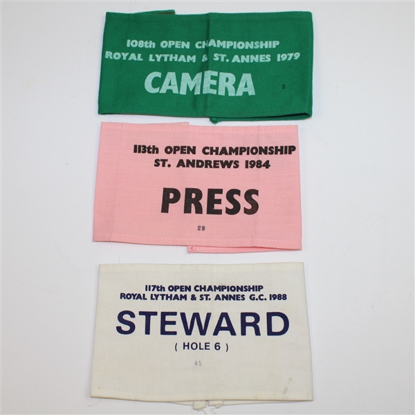 1979, 1984, & 1988 Open Championship Arm Bands - All Three Seves Victories