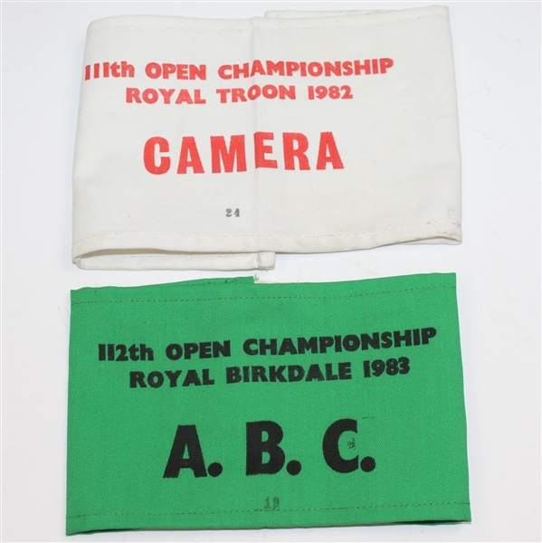 1982 & 1983 Open Championship Arm Bands - Tom Watsons Last Two Open Wins