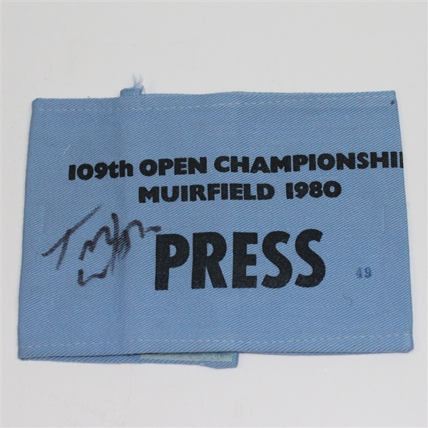 Tom Watson Signed 1980 Open Championship Press Arm Band JSA ALOA