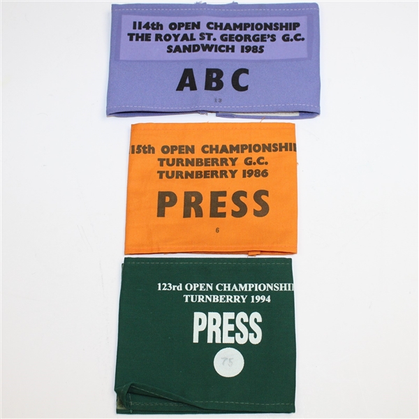 1985, 1986, & 1994 Open Championship Arm Bands - Three Hall of Fame Winners