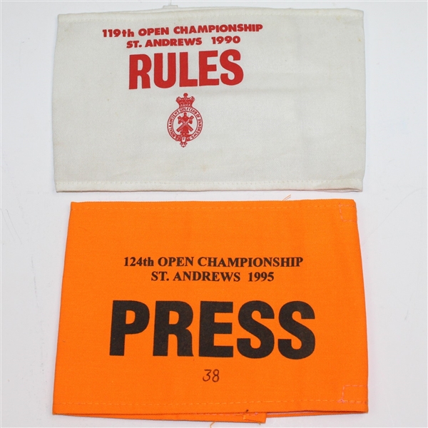 1990 & 1995 Open Championship Arm Bands - Nick Faldo & John Daly St. Andrews Wins