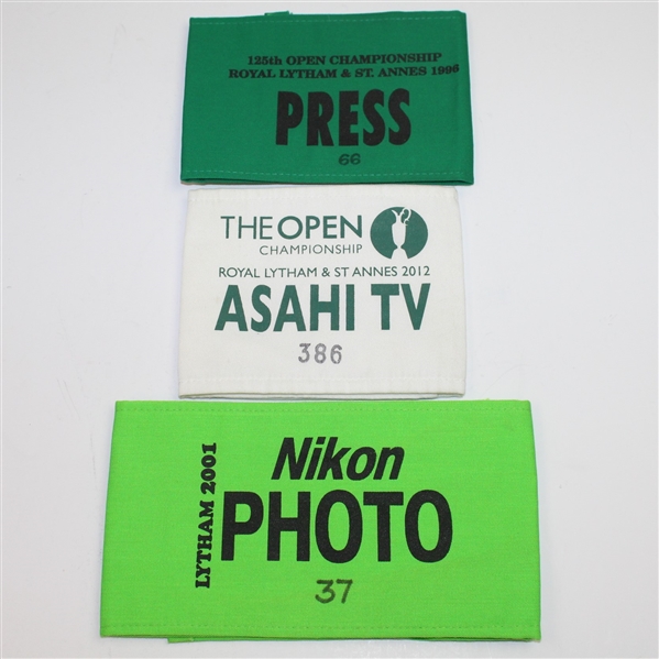 1996, 2001, & 2012 Open Championship Arm Bands - Wins from Royal Lytham & St. Annes