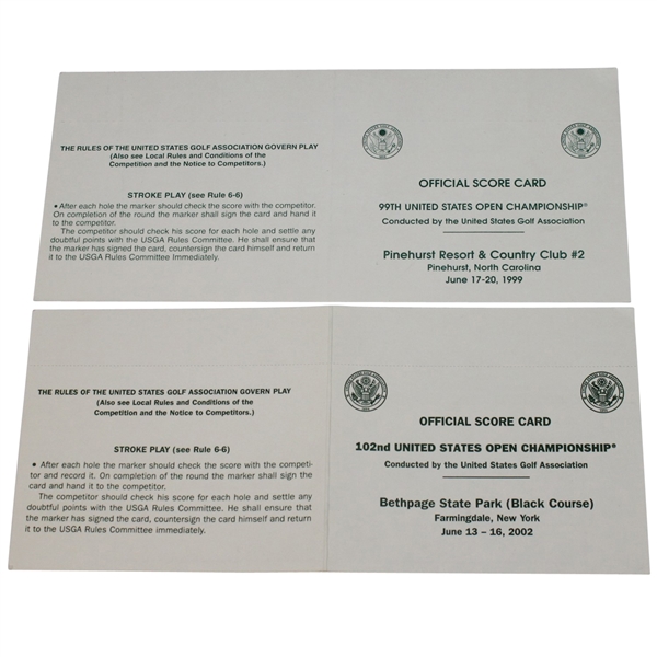 1999 & 2002 US Open Official Unused Scorecards From Contestant  Steve Jones Collection