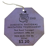 1937 Augusta National Tournament Saturday Ticket #2999 - April 3rd-Just Surfaced Members Family Collection!