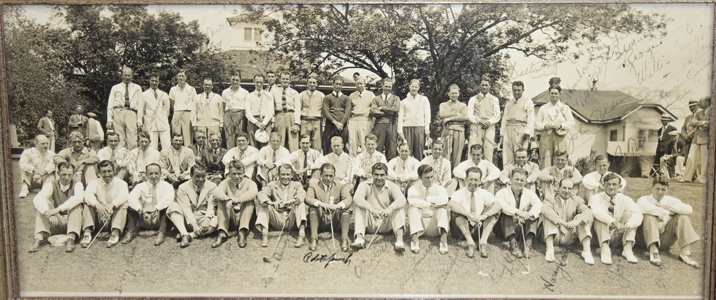 Contestant Dick Metz's 1935 Masters Field Photo Signed by 75 incl. Jones, Hagen, Smith, Sarazen, etc. JSA FULL LETTER Z07134