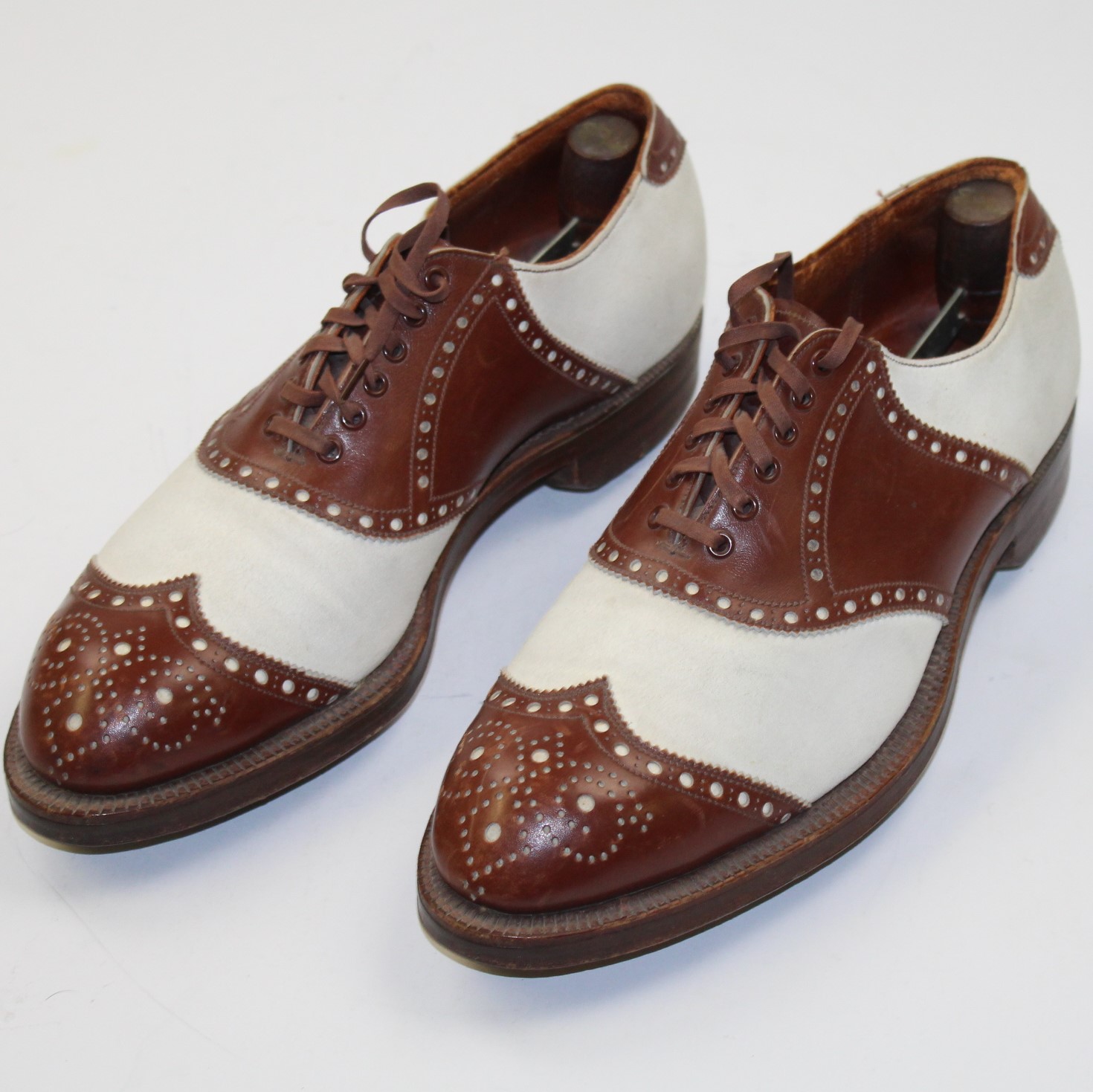 Lot Detail - Personal Ben Hogan Used Brown/White Wing Tip Golf Shoes ...