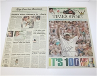 Lot of 13 Signed Winning Newspapers from Major Champions JSA ALOA