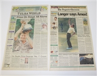 Lot of 13 Signed Winning Newspapers from Major Champions JSA ALOA
