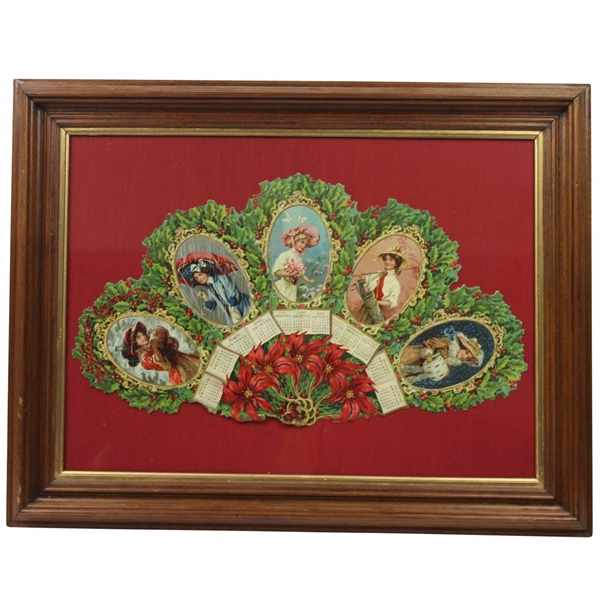 The Holly Calendar for 1909- Excellent Condition Embossed Heirloom Victorian Fan