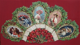 'The Holly Calendar for 1909'- Excellent Condition Embossed Heirloom Victorian Fan