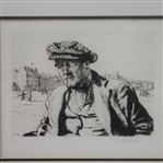J.J. Cameron Ltd Ed Man with Pipe at St. Andrews Drawing - #2/50