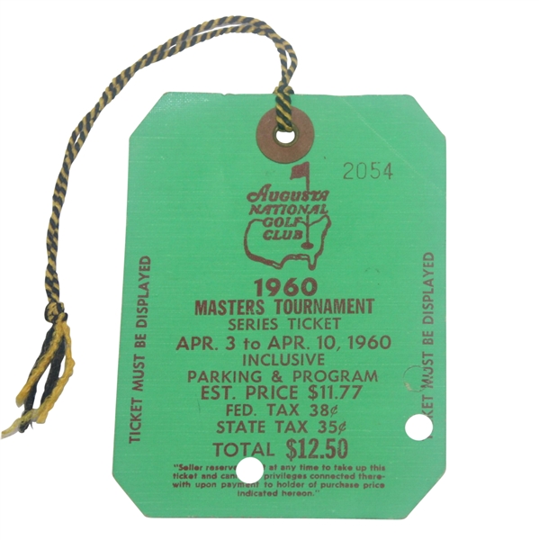 1960 Masters Tournament SERIES BADGE #2054 - Arnold Palmer Winner