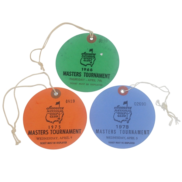 Lot of 3 Masters Tournament Tickets: 1966 Thursday and 1975 & 1978 Wednesday 