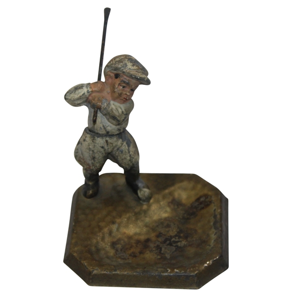 Vintage Unmarked Metal Golfer Ashtray