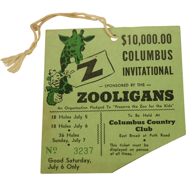 1946 Columbus Invitational Ticket - Byron Nelson 50th Win