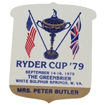 1979 Ryder Cup Contestants Wife Badge - The Greenbrier - Mrs. Peter Butler