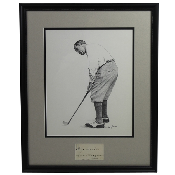 Walter Hagen Framed Pencil Sketch with Vintage Hagen Black Ink Signature JSA ALOA