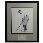 Walter Hagen Framed Pencil Sketch with Vintage Hagen Black Ink Signature JSA ALOA