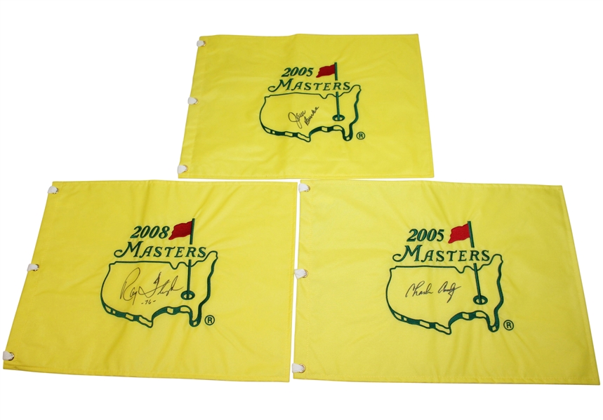 Jack Burke(2005), Charles Coody(2005), & Ray Floyd(2008) Signed Masters Flags JSA ALOA