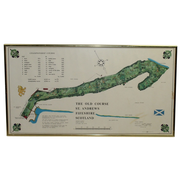 1968 The Old Course St. Andrews J.P. Izatt Golf Architect Visual Survey - Framed