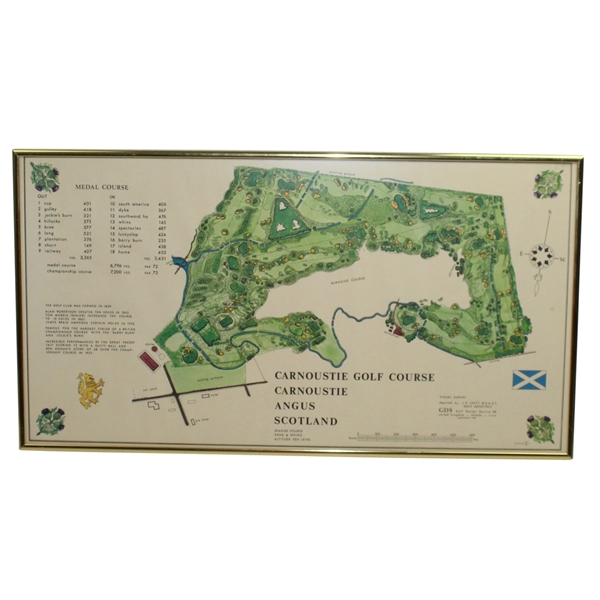 1968 Carnoustie Golf Course J.P. Izatt Golf Architect Visual Survey - Framed