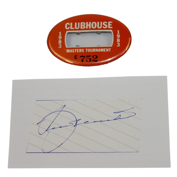 Seve Ballesteros Signed Cut with 1983 Masters Tournament Clubhouse Badge JSA ALOA