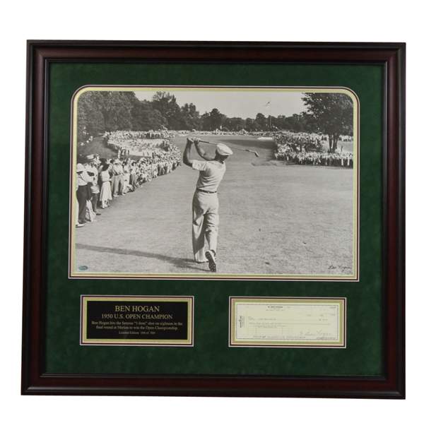 Ben Hogan Framed 1-Iron Shot with Signed Mounted Check JSA ALOA