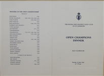 2000 Open Championship at R&A St. Andrews Dinner Menu - Past Champs Dinner W/17 Autographs JSA ALOA