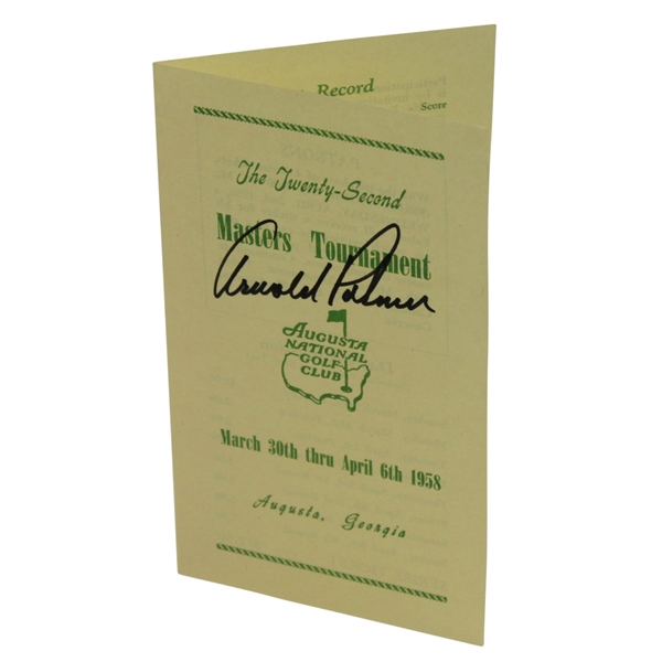 Arnold Palmer Signed 1958 Masters Brochure JSA ALOA