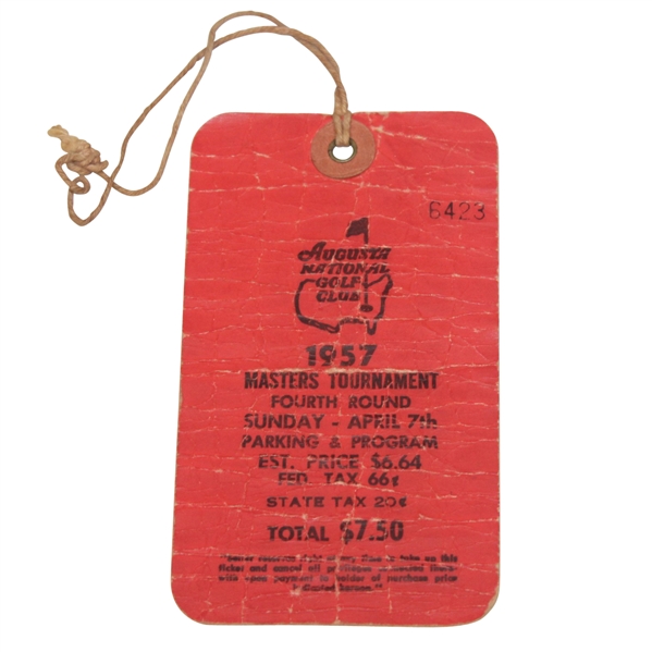 1957 Masters Tournament Sunday Ticket #6423 - Doug Ford Winner