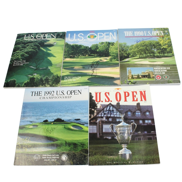 Lot of Five Signed US Open Programs - 1988, 1989, 1990, 1991(NS), 1992, & 1993 JSA ALOA
