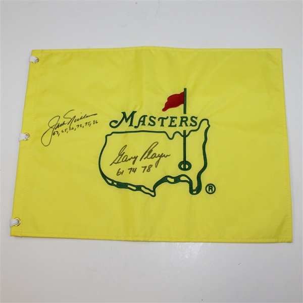 Jack Nicklaus & Gary Player Signed Undated Masters Embroidered Flag with Winning Years JSA ALOA