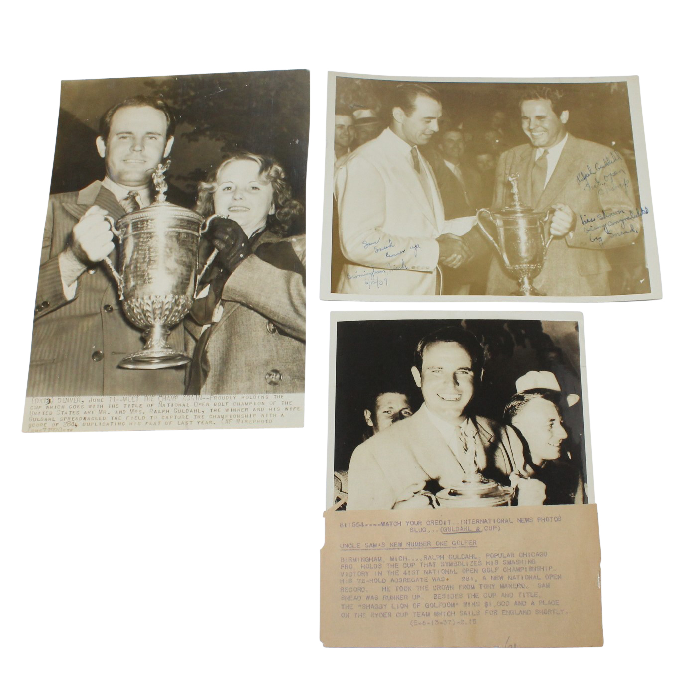 Lot Detail Three Ralph Guldahl Original Wire Photos from US Open Wins