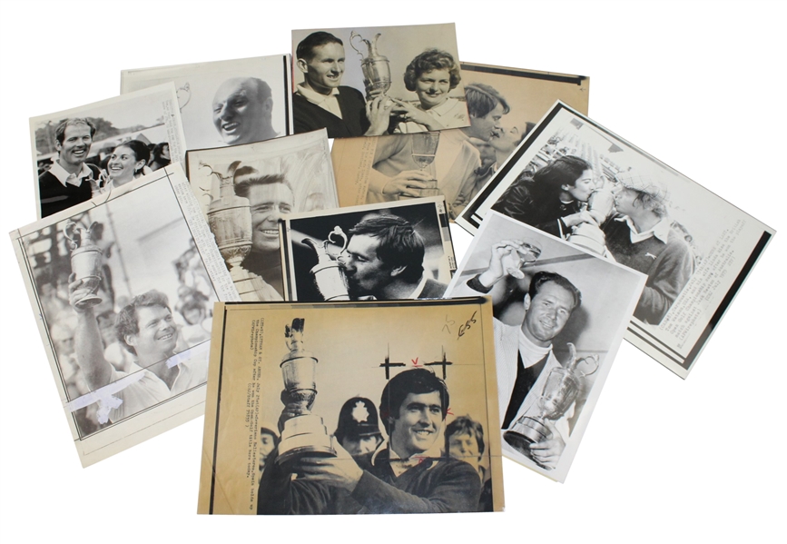 Ten Assorted Wire Photos of British Open Champs with Claret Jug