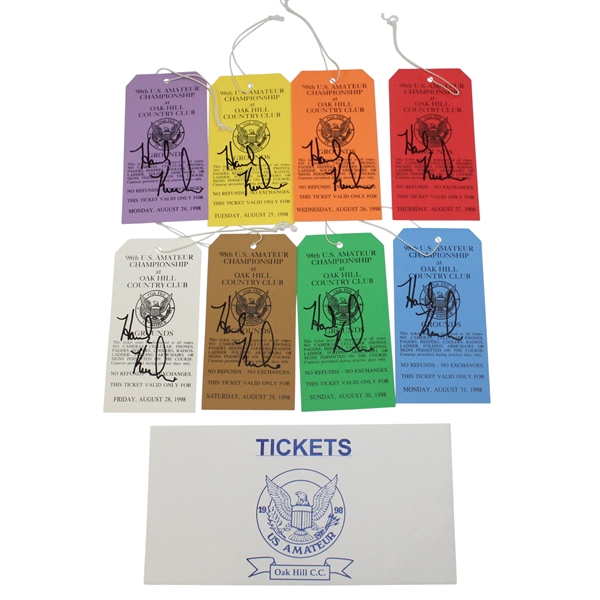 Hank Kuehne Signed 8 Ticket Set from 1998 US Amateur Championship - Winner JSA ALOA