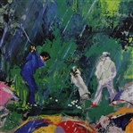 Arnie in the Rain LeRoy Neiman Print Signed W/ Arnold Palmer Cut Auto Added- JSA #P12454