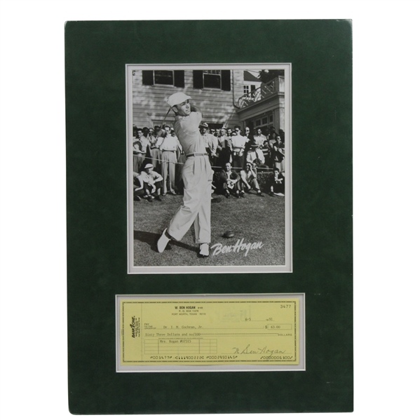 Ben Hogan Signed Check with Photo - Matted JSA ALOA