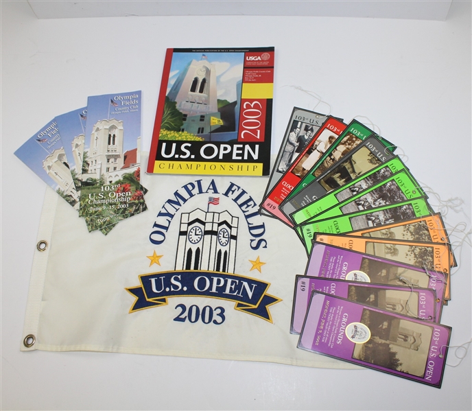 2003 US Open at Olypmia Fields Lot - Tickets, Flag, USGA Publication, & Pamphlets