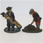 Pair of Vintage Golfer and Caddy Cast Iron Door Stop/Bookends 