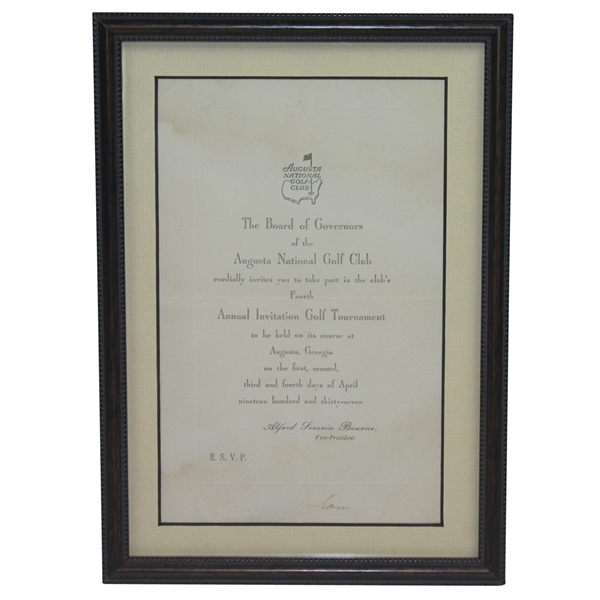 1937 Augusta Invitation Golf Tournament (Masters) Near Mint  Invitation to Sam Parks Jr.