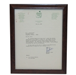 1969 Augusta National Letter - HORTON SMITH JACKET RETURNED to CLUB CONTENT - Philip Wahl Signed