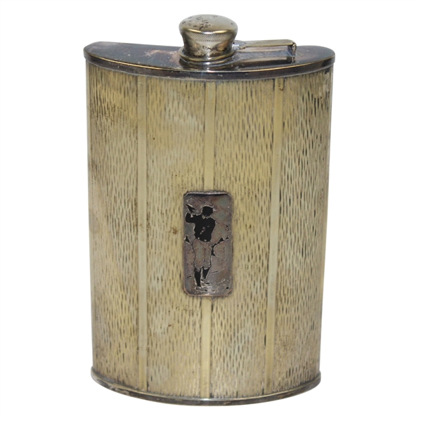 Circa 1920s Evans Nickel Silver with Enamel Golfer Flask
