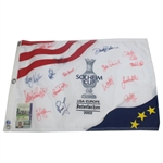 2002 Solheim Cup Course Flown Flag Signed by Winning USA Team w/Official Badge JSA ALOA