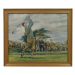 Dom Lupo Wood Framed Art Piece - Bobby Jones Post Swing in Blue Shirt