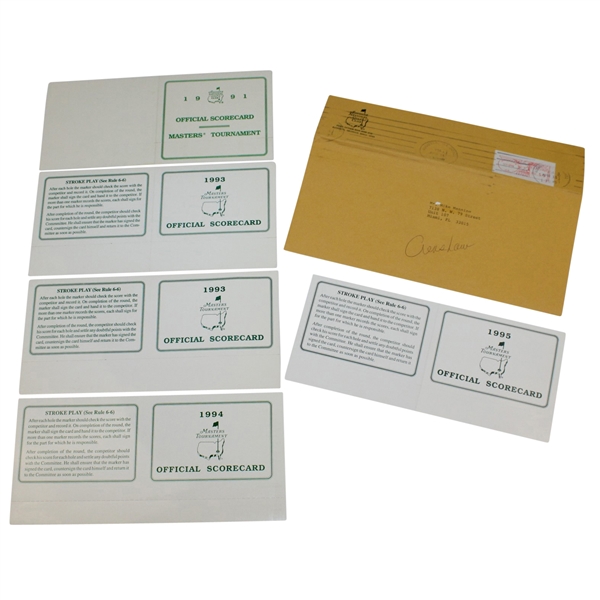 1991, 1993(x2), 1994, & 1995 (Original Envelope & Note) Masters Tournament Scorecards 